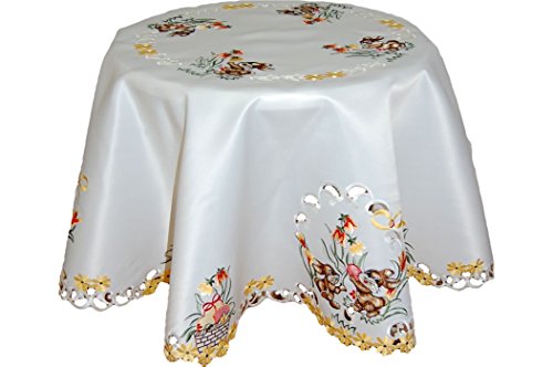 Tischdecken OSTERN Espamira Champagner HELL Osterhase Blüten gestickt Osterdecke (Tischdecke 135 cm rund) von Espamira