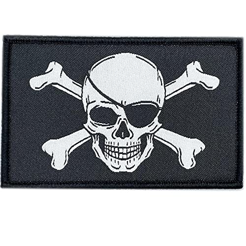 Piraten-Patch, Piraten-Flagge, ähnlich wie Fluch der Karibik, zum Ankleben an Piratenkostüm oder als Crossfit Velkro Rucksack, kleine Piratenflagge, Totenkopf-Patch, 80 x 50 mm (Aufnäher) von España