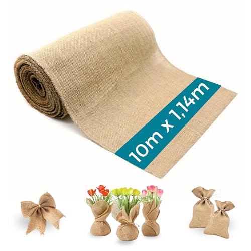 1 Rolle Jute-Stoff, 10 m x 1,14 m, Naturbraun, Tischläufer aus Jute, Meterware, Möbelstoff für Bastelarbeiten, Gartenarbeit von Espirito Rebelde