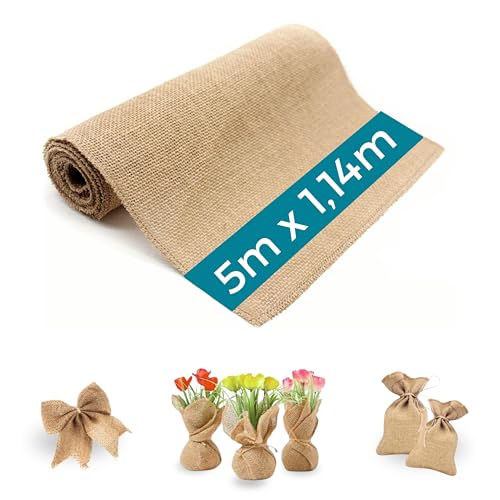 1 Rolle Jute-Stoff, 5 m x 1,14 m, Naturbraun, Tischläufer aus Jute, Meterware, Möbelstoff für Bastelarbeiten, Gartenarbeit von Espirito Rebelde