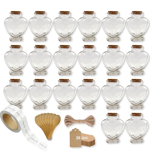 20 x magische Phiolen Herz 150 ml mit Korkverschluss + 20 selbstklebende Etiketten + 20 Löffel + 20 Kraftetiketten + Schnur – Dekoration, Geschenke und Souvenirs für die Hochzeit – Fläschchen mit 20 x magische Phiolen Herz 150 ml mit Korkverschluss + 20 selbstklebende Etiketten + 20 Löffel + 20 Kraftetiketten + Schnur – Dekoration, Geschenke und Souvenirs für die Hochzeit – Fläschchen mit von Espirito Rebelde