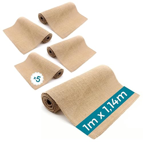 Espirito Rebelde 5 Rollen Jutestoff, 1 m x 1,14 m, naturbraun, Tischläufer, Jute, Stoff, Meterware, Möbelstoff für Handarbeiten, Basteln, Gartenarbeit von Espirito Rebelde