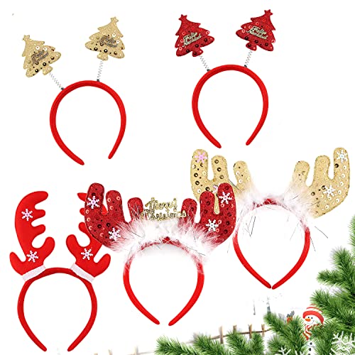 Esportic Weihnachts Kopfschmuck, 5 Stück Haarreifen Weihnachten Stirnband, Weihnachtsstirnbänder Weihnachtsbaum Haarschmuck Weihnachten Haarreif Rentier Geweih, Party-Hüte Accessoires Geschenke von Esportic