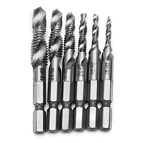 EsportsMJJ 6X 1/8-3/8 Inch Bsw Gewinde HSS Kombinations Bohrer Tap Bit Set 1/4 Zoll Hex Schaft Entgraten Senke Bits von EsportsMJJ