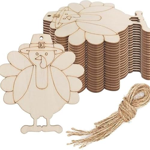 Unlackierte Truthahn-Holzausschnitte, 10,2 cm, Erntedankfest, Truthahn-Form, blanko, Holzscheiben für Heimwerker, Handwerk, Truthahn, hängende Ornamente, Heim-Party-Dekoration, 40 Stück von Esrinse