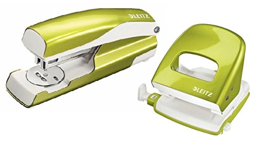 Esselte Leitz Locher NeXXt 5008 und Heftgerät NeXXt 5502 im Set (Set: Locher Heftgerät, grün metallic, 1) von Esselte