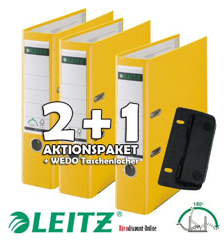 LEITZ Qualitäts-Ordner 180° Plastik - A4, 80 mm, gelb | 2+1 Vorteilspack LEITZ Qualitäts-Ordner 180° Plastik - A4, 80 mm, gelb | 2+1 Vorteilspack von Esselte Leitz