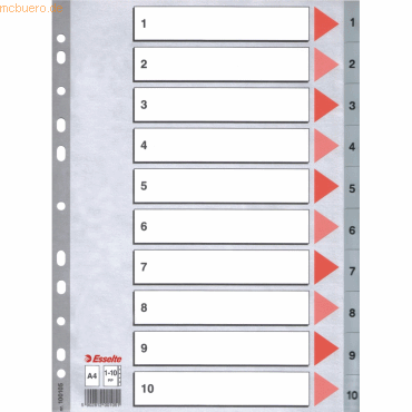 10 x Esselte Register A4 1-10 PP grau von Esselte