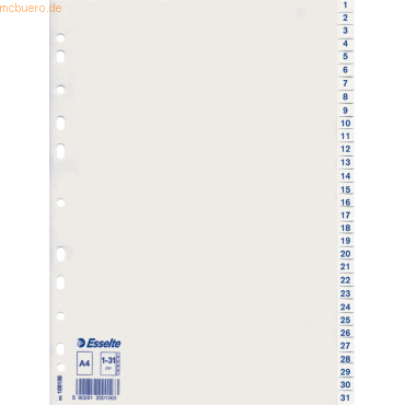 10 x Esselte Register A4 1-31 PP weiß von Esselte