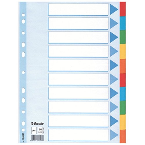 20er Maxi Sparpack Esselte Karton-Register, blanko, A4, 10-teilig, mehrfarbig (20, 10 Taben) von Esselte