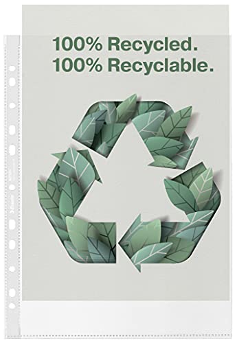 Esselte Recycle A4-Prospekthüllen, geprägtes starkes PP, 100 Mikron, Kunststofftaschen mit Universallochung, 50er Pack, 627501 von Esselte