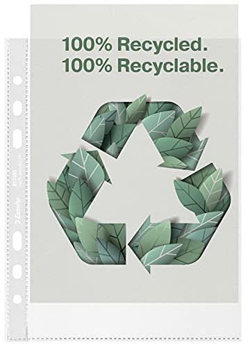 Esselte Recycle A5-Prospekthüllen, geprägtes starkes PP, 70 Mikron, Kunststoffhüllen mit Universallochung, 100er-Pack, 627495 von Esselte