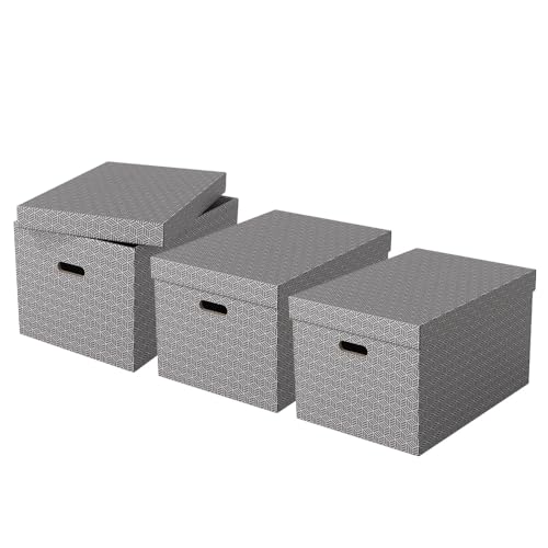 Esselte 3er Set große Aufbewahrungs- & Geschenkboxen mit Deckel, Schachteln für Wohnung/Büro & Organisationszwecke, 100% recycelter Karton, 100% recycelbar, geometrische Designs, Grau, 628287 Esselte 3er Set große Aufbewahrungs- & Geschenkboxen mit Deckel, Schachteln für Wohnung/Büro & Organisationszwecke, 100% recycelter Karton, 100% recycelbar, geometrische Designs, Grau, 628287 von Esselte