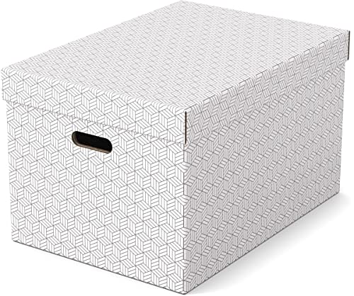 Esselte 3er Set große Aufbewahrungs- & Geschenkboxen mit Deckel, Schachteln für Wohnung/Büro & Organisationszwecke, 100% recycelter Karton, 100% recycelbar, geometrische Designs, Weiß, 628286 von Esselte