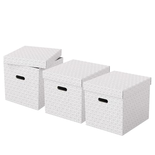 Esselte 3er Set große würfelförmige Aufbewahrungsboxen mit Deckel, Schachteln für Wohnung/Büro & Organisationszwecke, 100% recycelter Karton, 100% recycelbar, geometrische Designs, Weiß, 628288 Esselte 3er Set große würfelförmige Aufbewahrungsboxen mit Deckel, Schachteln für Wohnung/Büro & Organisationszwecke, 100% recycelter Karton, 100% recycelbar, geometrische Designs, Weiß, 628288 von Esselte