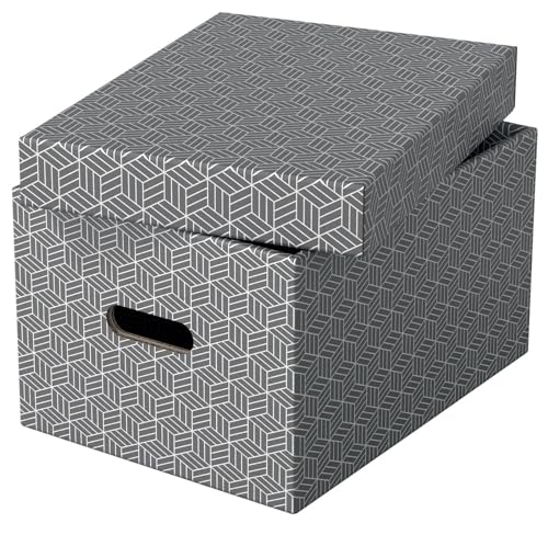 Esselte 3er Set mittelgroße Aufbewahrungs- & Geschenkboxen mit Deckel, Schachteln für Wohnung/Büro & Organisationszwecke, 100% recycelter Karton, 100% recycelbar, geometrische Designs, Grau, 628283 Esselte 3er Set mittelgroße Aufbewahrungs- & Geschenkboxen mit Deckel, Schachteln für Wohnung/Büro & Organisationszwecke, 100% recycelter Karton, 100% recycelbar, geometrische Designs, Grau, 628283 von Esselte
