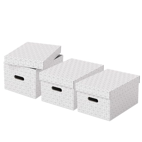 Esselte 3er Set mittelgroße Aufbewahrungs- & Geschenkboxen mit Deckel, Schachteln für Wohnung/Büro & Organisationszwecke, 100% recycelter Karton, 100% recycelbar, geometrische Designs, Weiß, 628282 Esselte 3er Set mittelgroße Aufbewahrungs- & Geschenkboxen mit Deckel, Schachteln für Wohnung/Büro & Organisationszwecke, 100% recycelter Karton, 100% recycelbar, geometrische Designs, Weiß, 628282 von Esselte