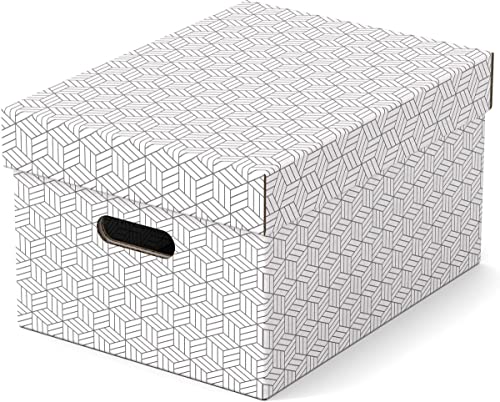 Esselte 3er Set mittelgroße Aufbewahrungs- & Geschenkboxen mit Deckel, Schachteln für Wohnung/Büro & Organisationszwecke, 100% recycelter Karton, 100% recycelbar, geometrische Designs, Weiß, 628282 von Esselte