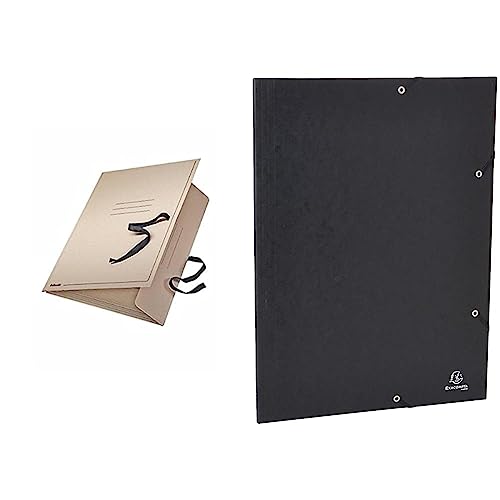 Esselte 6585 Zeichnungsmappe mit Bändern, A2, Karton, grau & Exacompta 59502E Sammelmappe (Gummizug, 3 Klappen, Manila Karton 600 gm², für DIN A3, 29,7 x 42 cm) 1 Stück schwarz von Esselte