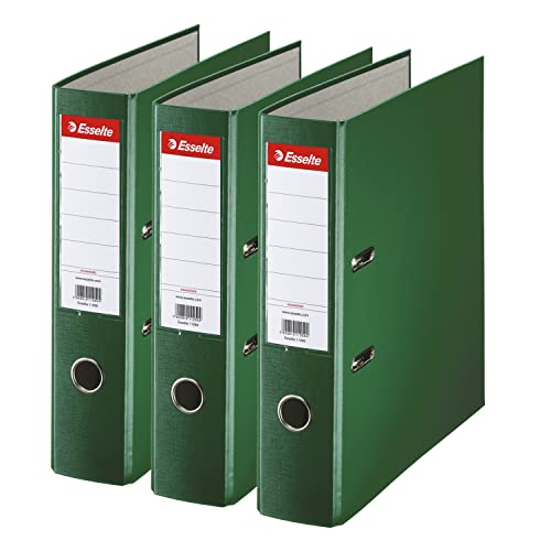 Esselte Ordner breit, DIN A4, 3er Pack, 7,5 cm Rückenbreite, Kunststoff-Ordner, Grün, 624293 von Leitz