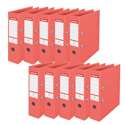 Esselte A4-Ordner PP, 10er Pack, 500 Blatt Kapazität, 75 mm Rückenbreite, leichter und langlebiger A4-Ordner für Zuhause/Büro, zur Schreibtischorganisation, Colour'Breeze Serie, Koralle, 628429 von Esselte