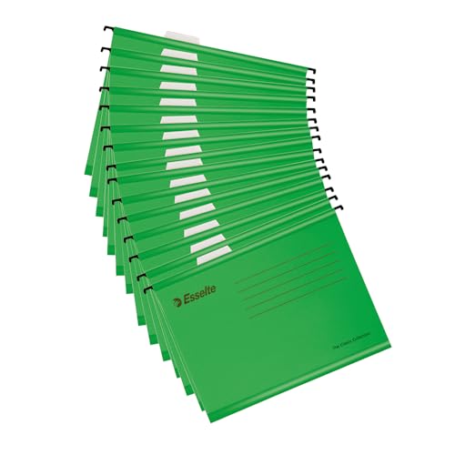 Esselte A4 Verstärkter Aktenschrank Hängemappe, 15 Stück, aus starkem 100% recyceltem Karton, mit Registerkarten und Karteneinsätzen, für Zuhause, Büro, Schulorganisation, Grün von Esselte