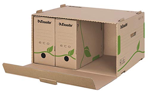 Esselte Eco Archiv-Container, Ideal für Esselte Eco A4 Archiv-Schachteln, 5 x 80 mm/4 x 100 mm, Transportbox mit Lasche Vorne, 100 % recycelte Wellpappe, 100 % recycelbar, 1 Stück, Naturbraun, 623919 von Esselte