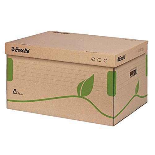 Esselte Eco Archiv-Container mit Deckel Oben, Ideal für Esselte Eco A4 Archiv-Schachteln, 5 x 80 mm/4 x 100 mm, Transportbox, 100% recycelte und recycelbare Wellpappe, 10 Stück, Naturbraun, 623918 von Esselte
