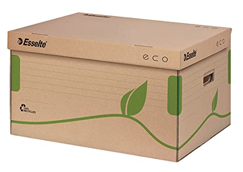 Esselte Eco Archiv-Container mit Deckel Oben, Ideal für Esselte Eco A4 Archiv-Schachteln, 5 x 80 mm/4 x 100 mm, Transportbox, 100% recycelte und recycelbare Wellpappe, 10 Stück, Naturbraun, 623918 von Esselte