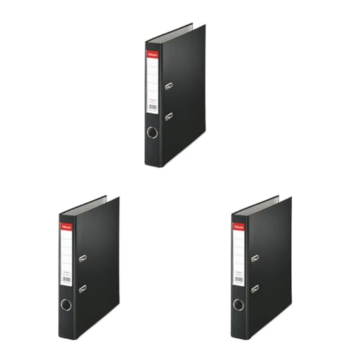 Esselte DIN A4 Ordner, Schwarz, 52 mm Rückenbreite, Kunststoff, 1er-Pack, 81197 (Packung mit 3) von Esselte