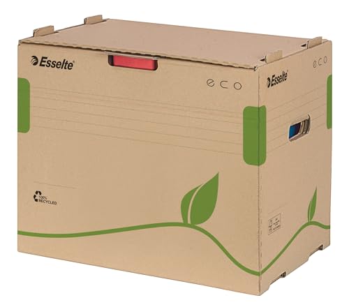 Esselte Eco Archiv-Container, Aufbewahrungsbox für 5 A4 Ordner, Lagerbox mit Deckel, Transportbox mit Griffen, 100% recycelte Wellpappe, 100% recycelbar, 10 Stück, Naturbraun, 623920 von Esselte