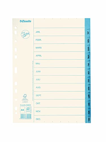 Esselte Jopa Register, A4, Jan–Dec, 4 Loch, Dickes Papier, Weiß/Blau, 69925 von Esselte