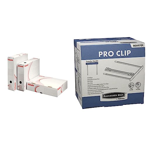 Esselte Klappschachtel, Große Öffnung und 80 mm Rückenbreite, A4, Faltbar, 10 Stück, Weiß, Standard Archiv Serie, 128005 & BANKERS BOX 0089701 Archivclip, ProClip, 100 mm, mit Bügel, 100 Stück, Weiß Esselte Klappschachtel, Große Öffnung und 80 mm Rückenbreite, A4, Faltbar, 10 Stück, Weiß, Standard Archiv Serie, 128005 & BANKERS BOX 0089701 Archivclip, ProClip, 100 mm, mit Bügel, 100 Stück, Weiß von Esselte