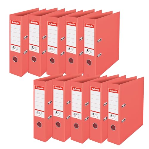 Esselte No.1 A4-Ordner PP, 10er Pack, 500 Blatt Kapazität, 75 mm Rückenbreite, leichter & robuster A4-Ordner für Zuhause/Büro, zur Schreibtischorganisation, Colour'Breeze Serie, Koralle, 628431 Esselte No.1 A4-Ordner PP, 10er Pack, 500 Blatt Kapazität, 75 mm Rückenbreite, leichter & robuster A4-Ordner für Zuhause/Büro, zur Schreibtischorganisation, Colour'Breeze Serie, Koralle, 628431 von Esselte