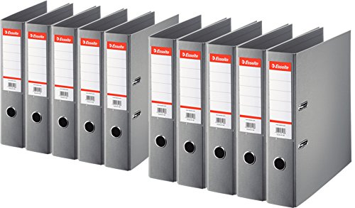 Esselte Plastik-Ordner Standard, DIN A4, 75 mm, auswechselbares Rückenschild (10er Pack, grau) von Esselte
