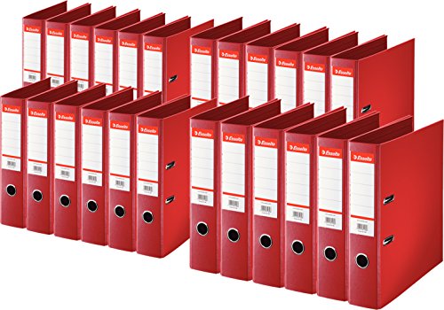 Esselte Plastik-Ordner Standard, Din A4, 75 mm, auswechselbares Rückenschild (24er Pack, Rot) von Esselte