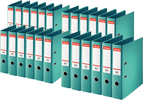 Esselte Plastik-Ordner Standard, Din A4, 75 mm, auswechselbares Rückenschild (24er Pack, türkis) von Esselte
