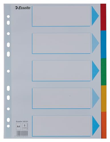 Esselte Register für A4, 20er Pack, 5 Trennblätter mit Taben, Grau/Mehrfarbig, Recyclingkarton, 100191 Esselte Register für A4, 20er Pack, 5 Trennblätter mit Taben, Grau/Mehrfarbig, Recyclingkarton, 100191 von Esselte