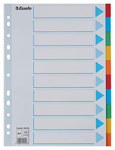 Esselte Register für A4, Deckblatt und 10 Trennblätter mit Taben, Blau/Mehrfarbig, Recyclingkarton, 100193 von Esselte