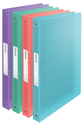 Esselte Ringordner, 140 Blatt Kapazität, 25 mm Rückenbreite, A4-Ordner mit 4 Ringen, Soft Cover, für Zuhause/Büro, zur Schreibtischorganisation, Colour'Breeze Serie, Mehrfarbig, 626249 von Esselte