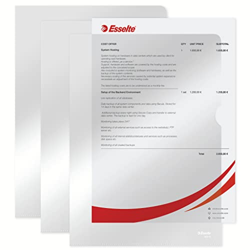 Esselte Sichthüllen-Set Standard Plus, 100 Stück, A4 Format, Farblos mit glänzender Oberfläche, 0,105 mm PP-Folie, 56218 Esselte Sichthüllen-Set Standard Plus, 100 Stück, A4 Format, Farblos mit glänzender Oberfläche, 0,105 mm PP-Folie, 56218 von Esselte