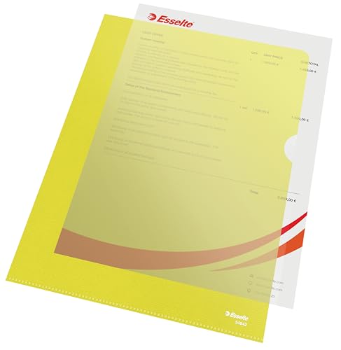 Esselte Sichthüllen-Set Standard Plus, 100 Stück, A4 Format, Gelb mit matter Oberfläche, 0,115 mm PP-Folie, 54842 von Esselte