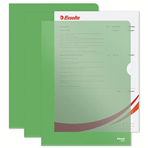 Esselte Sichthüllen-Set Standard Plus, 100 Stück, A4 Format, Grün mit matter Oberfläche, 0,115 mm PP-Folie, 54838 von Esselte