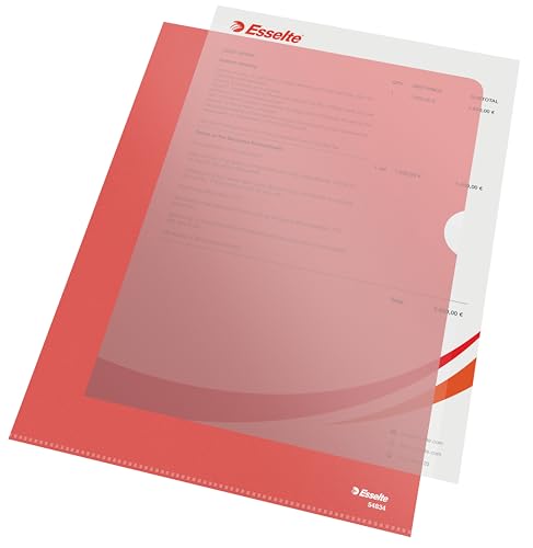 Esselte Sichthüllen-Set Standard Plus, 100 Stück, A4 Format, Rot mit matter Oberfläche, 0,115 mm PP-Folie, 54834 von Esselte