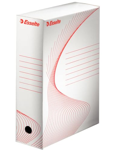 Esselte Standard Archiv-Schachtel, 100 mm Rückenbreite, Aktenkarton A4, Aufbewahrungsbox für bis zu 800 Blätter, Archivbox mit geometrischem Design, Standard Archiv Serie, 25 Stück, Weiß/Rot, 128102 Esselte Standard Archiv-Schachtel, 100 mm Rückenbreite, Aktenkarton A4, Aufbewahrungsbox für bis zu 800 Blätter, Archivbox mit geometrischem Design, Standard Archiv Serie, 25 Stück, Weiß/Rot, 128102 von Esselte