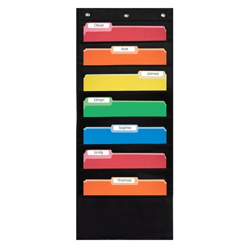 Es Wares - Dokumententasche mit 7 Fächern, schwarz, hoch – vielseitiger Aktenordner zum Aufhängen an der Wand für Klassenzimmer, Büro, Zuhause und mehr – Wandordner-Organizer – 7 Taschen von Essex Wares