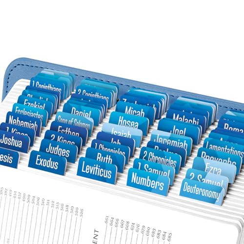 EssexWares - Blaue Kaleidoskop-Bibelreiter für Altes und Neues Testament, 80 große Druck-Tabs für Bibelstudium, wasserabweisende und langlebige Index-Tabs für Frauen und Männer - 4,3 cm breit von Essex Wares