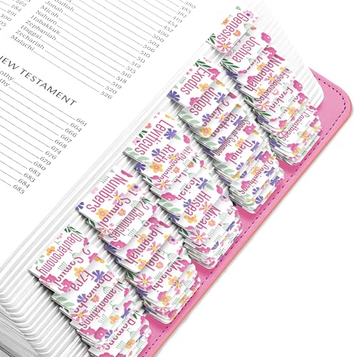 EssexWares - Frühlingsrosa Blumen Bibelreiter für Altes und Neues Testament, 80 große Druck-Tabs für Bibelstudium, wasserabweisende und langlebige Bibelregister für Frauen und Männer - 4,3 cm breit von Essex Wares