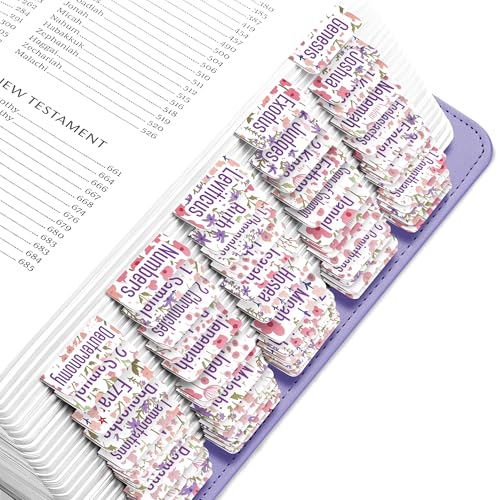 EssexWares - Rosa & Lila Blumen Bibelreiter für Altes und Neues Testament, 80 große Druck-Tabs für Bibelstudium, wasserabweisende und langlebige Bibelindex-Tabs für Frauen und Männer - 4,3 cm breit von Essex Wares
