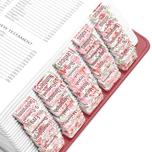 EssexWares - Rosa & Rote Rosen Blumen Bibelreiter für Altes und Neues Testament, 80 große Druck-Tabs für Bibelstudium, wasserabweisende und langlebige Bibelindex-Tabs für Frauen und Männer - 4,3 cm von Essex Wares